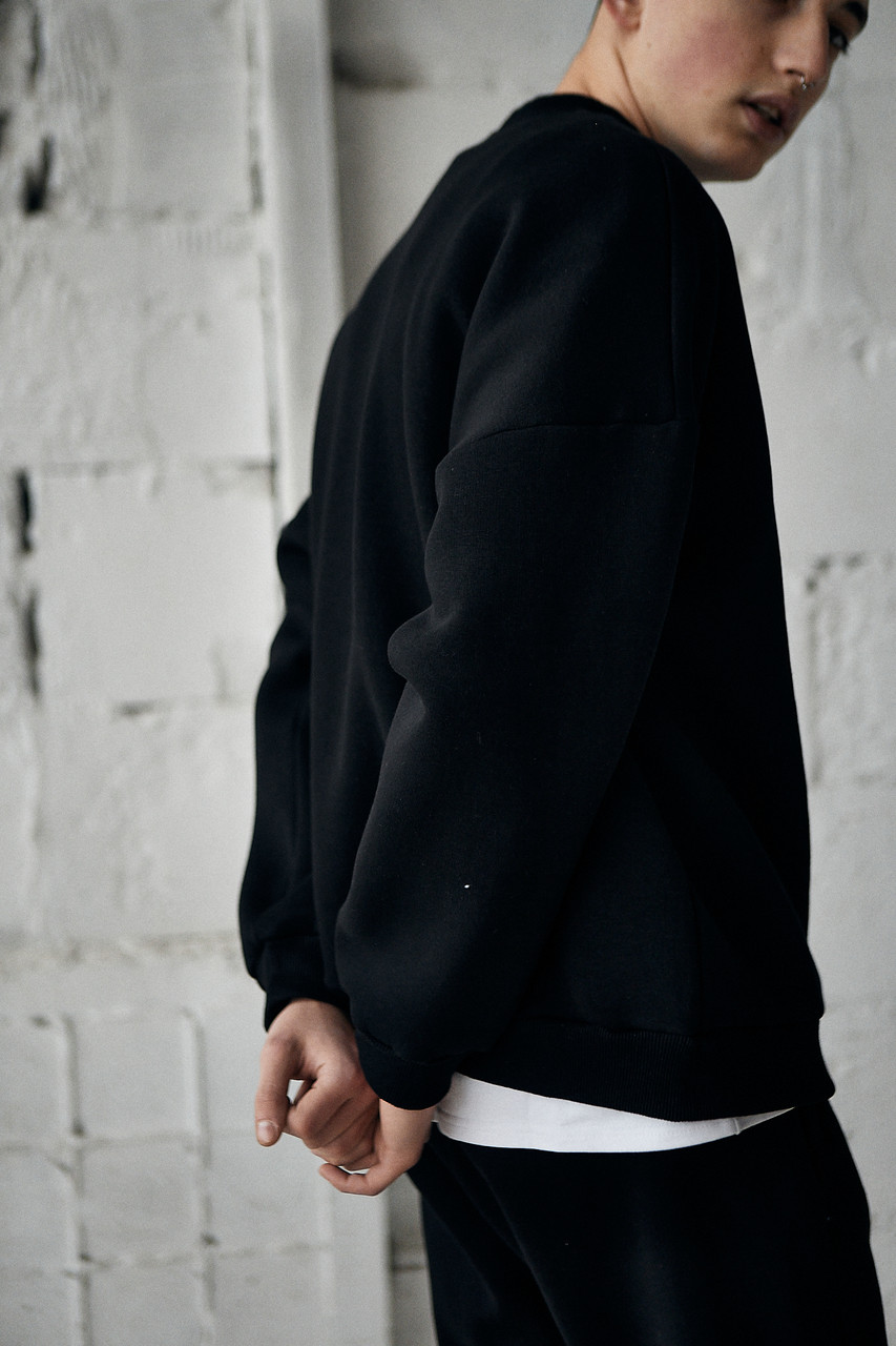 Утепленный мужской Свитшот Оверсайз Флис черный на флисе от бренда ТУР - Фото 6