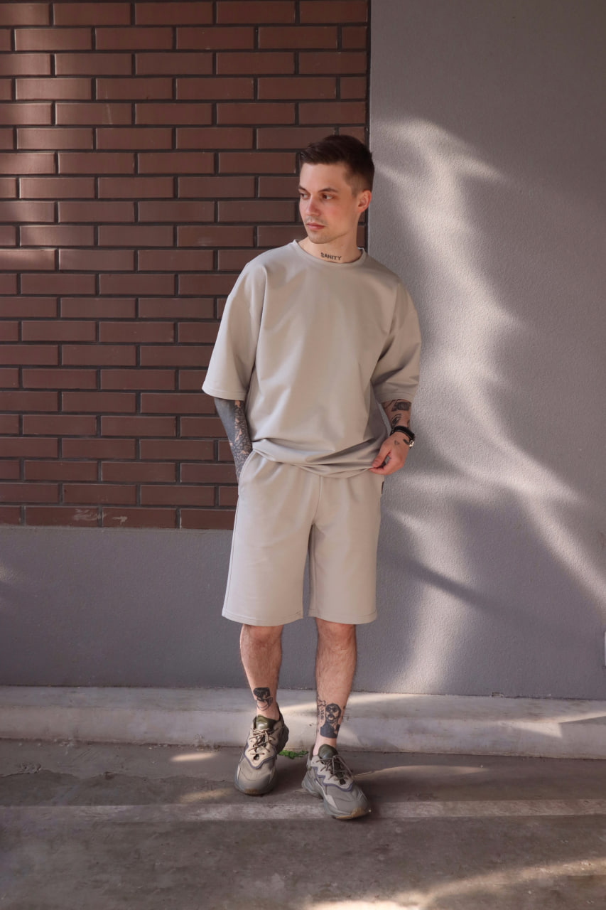 Мужской летний комплект футболка и шорты однотонный Reload TOM серый - Фото 3