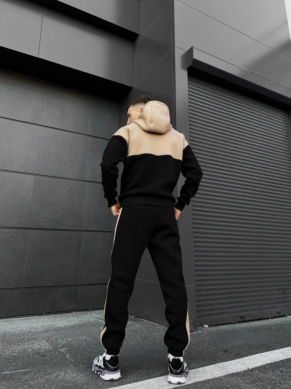 Чоловічий теплий спортивний костюм, флісовий Reload - Double чорний з бежевим - Фото 2