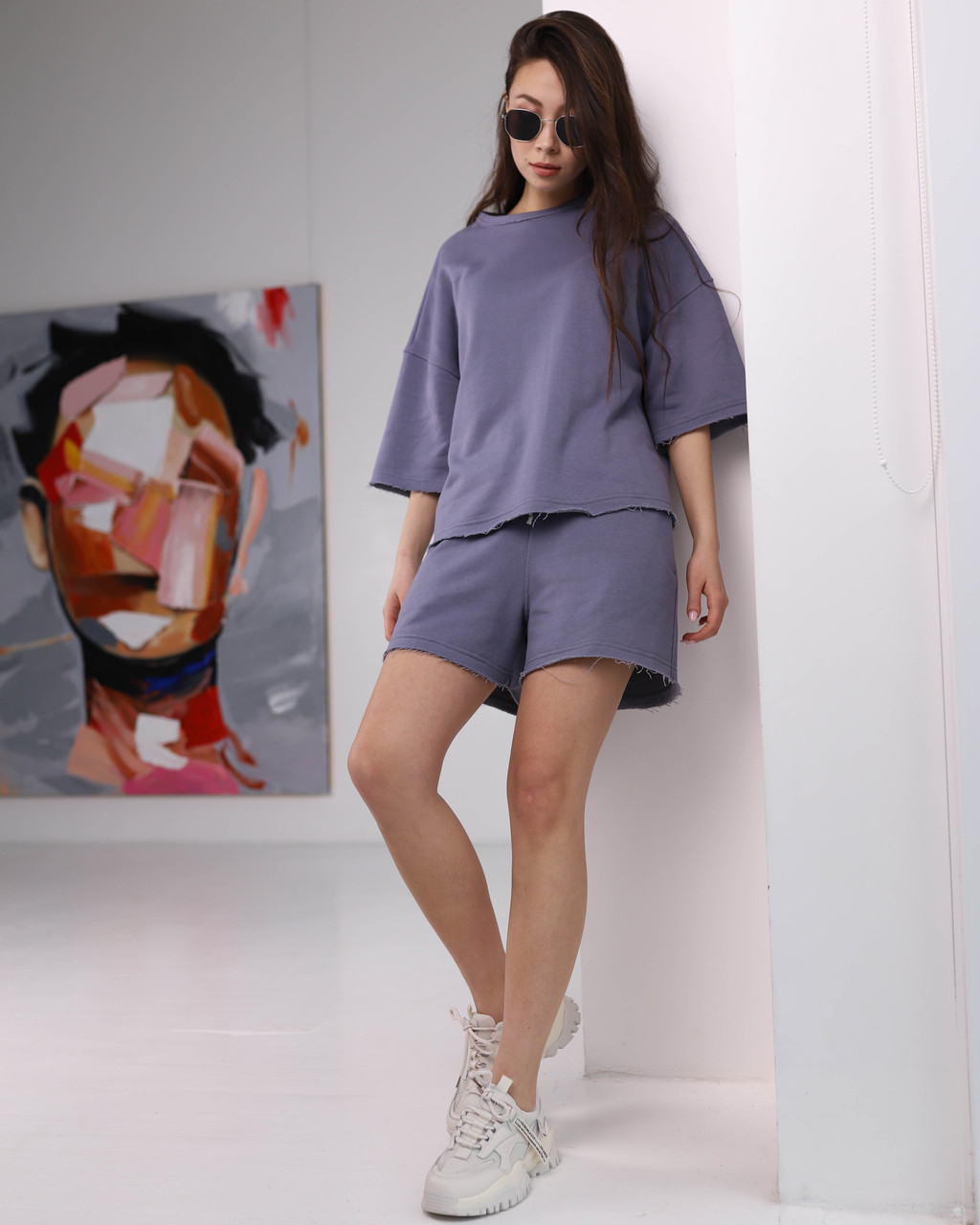 Літній комплект футболка і шорти жіночий сірий оверсайз модель Ронні TURWEAR - Фото 6