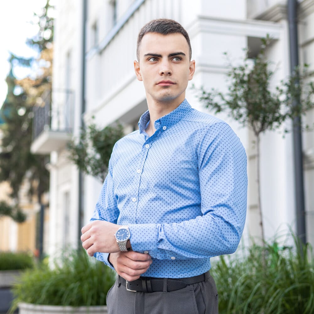 чоловіча сорочка з довгим рукавом блакитна Pobedov Orel в дизайн POBEDOV - Фото 5