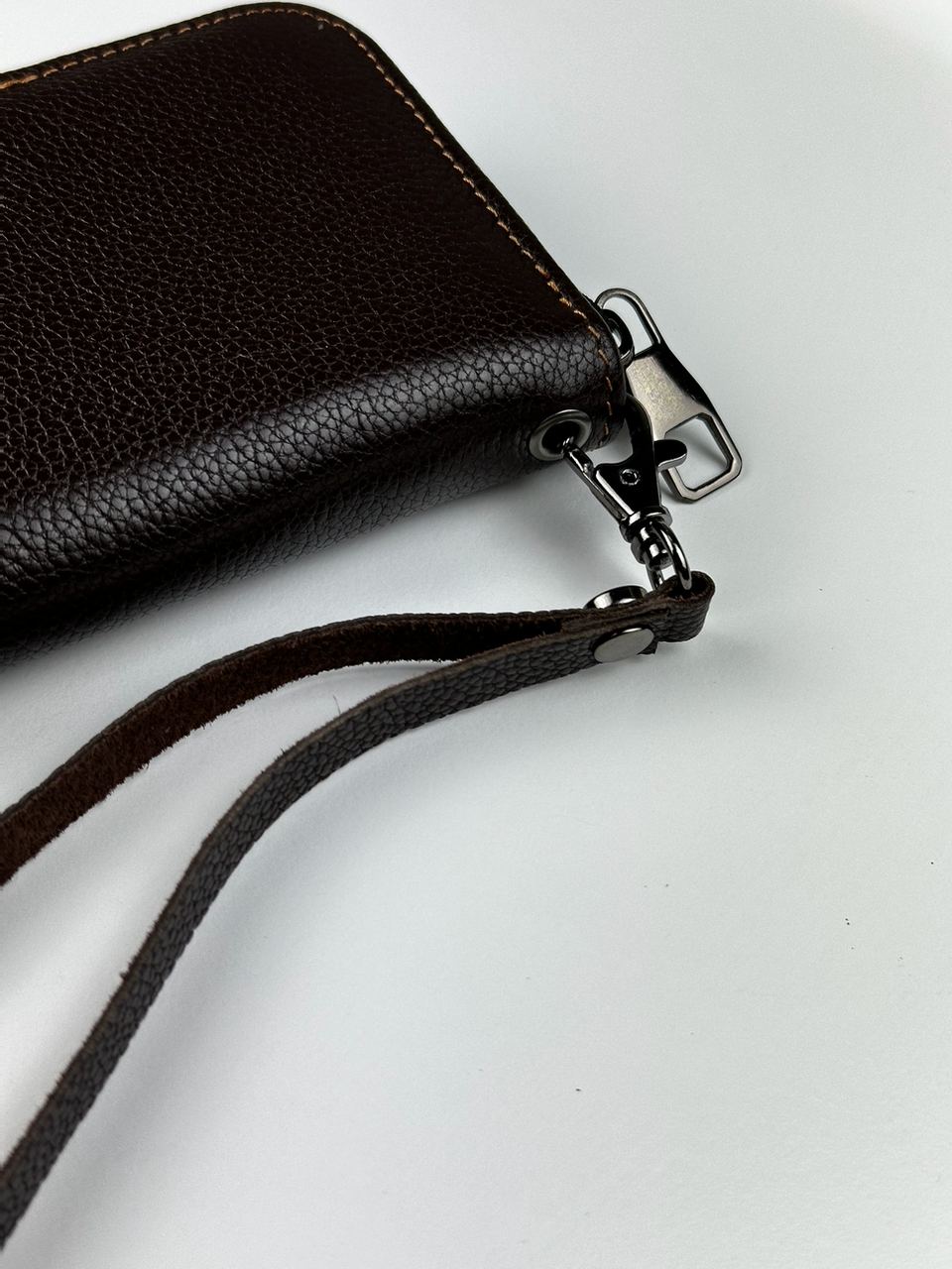 Шкіряний клатч-гаманець із натуральної зернистої шкіри (коричневий) SKILL - Фото 6
