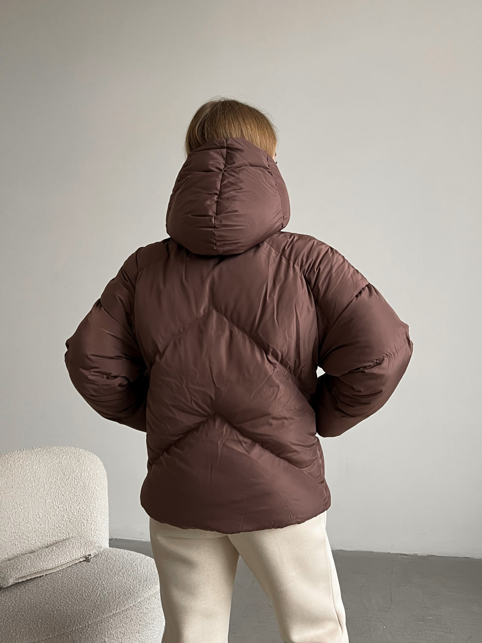 Женская зимняя куртка пуховик оверсайз Reload - Quadro W коричневая - Фото 6