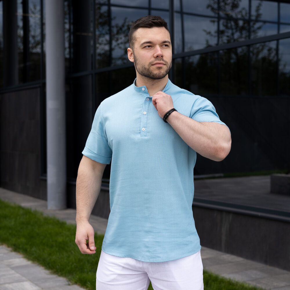 Чоловіча сорочка з коротким рукавом блакитна Pobedov Molodist' POBEDOV - Фото 5