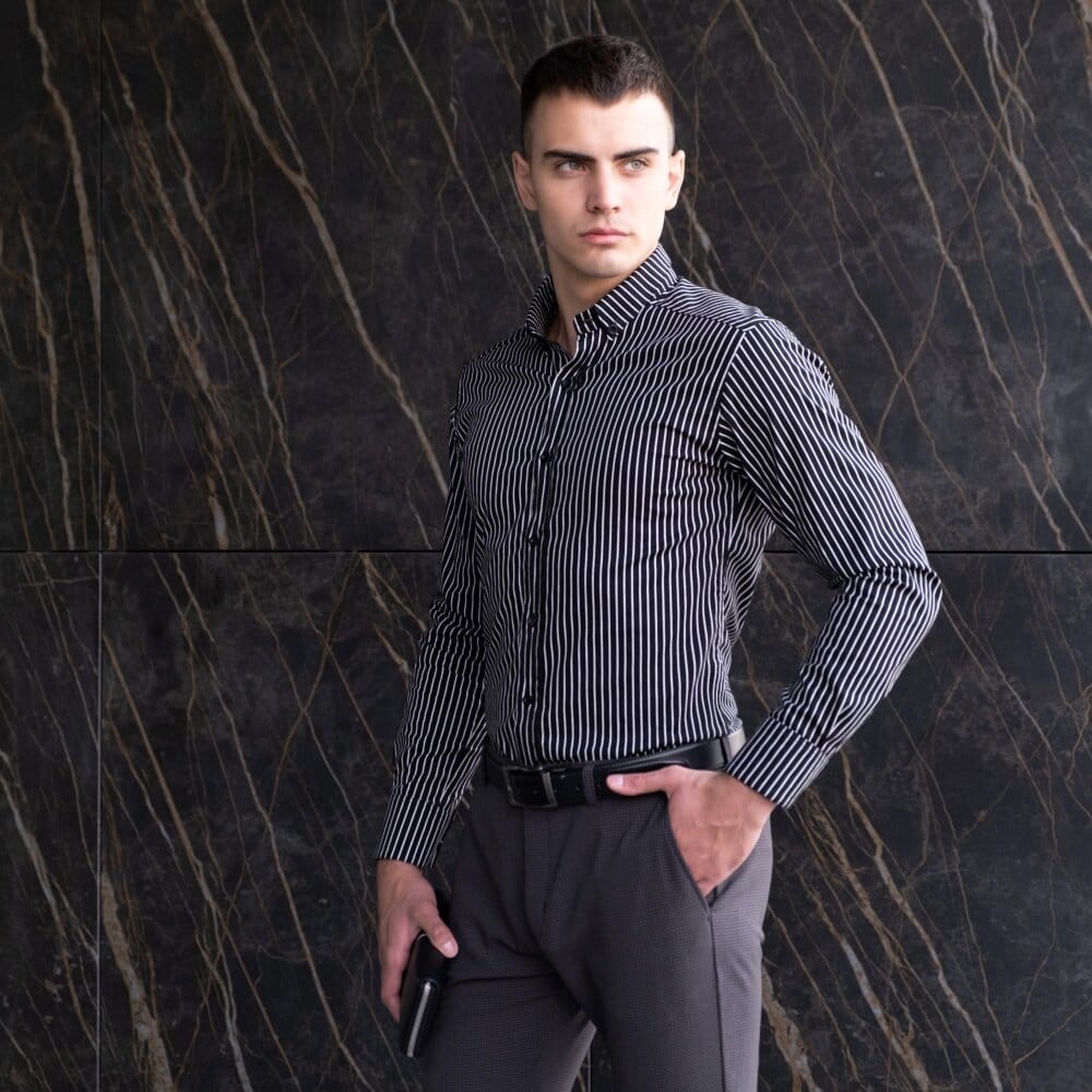 чоловіча сорочка з довгим рукавом чорна Pobedov Orel дизайн смужки POBEDOV - Фото 6