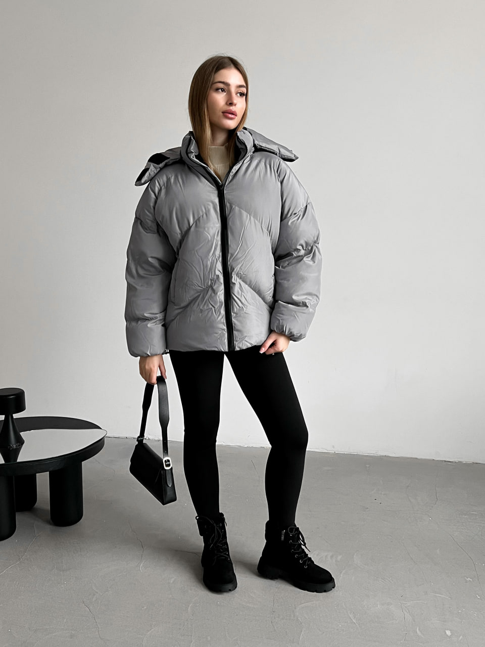 Женская зимняя куртка пуховик оверсайз Reload - Quadro W темно-серая - Фото 8