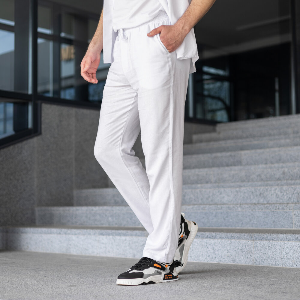 Чоловічі льняні штани вільного крою білі Pobedov Chill POBEDOV - Фото 7
