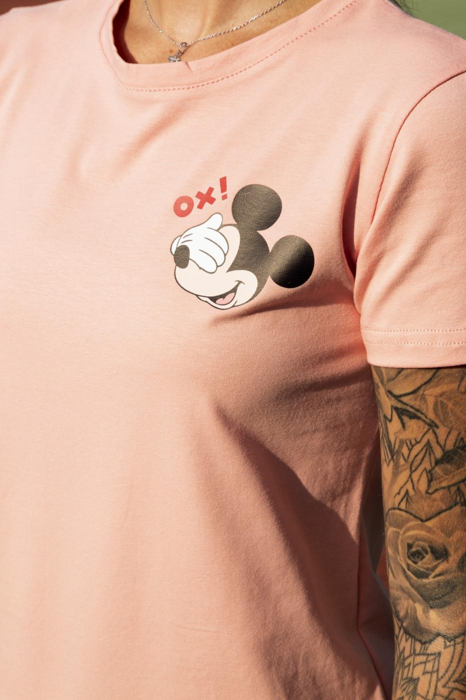 Женская Футболка  хлопковая трикотажная с принтом Mickey Mouse микки маус Ox розовая Intruder - Фото 5