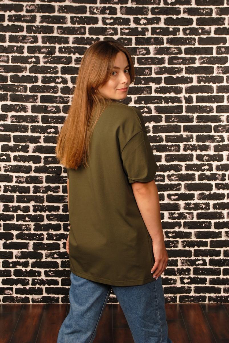 Жіноча футболка Long oversize хакі Hi Mate - Фото 3