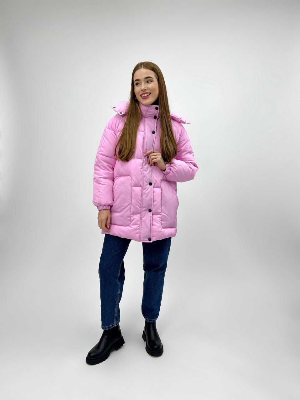 Женская зимняя куртка-пуховик Reload Elly розовый/ Зимний короткий пуховик оверсайз стильный теплый - Фото 6
