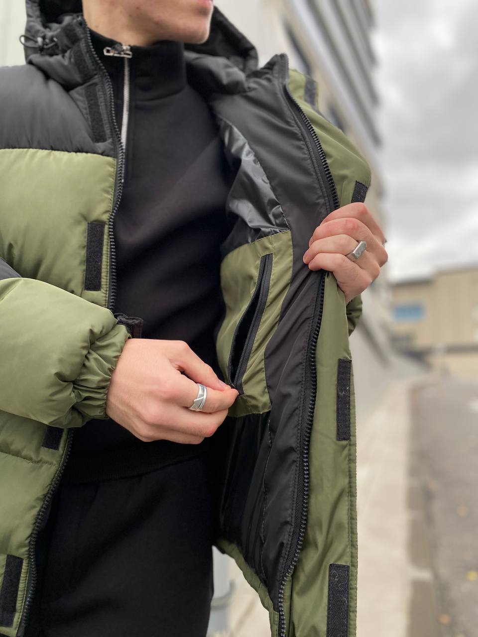 Мужская зимняя куртка пуховая Reload Reale хаки/ Зимний короткий пуховик стильный теплый - Фото 3
