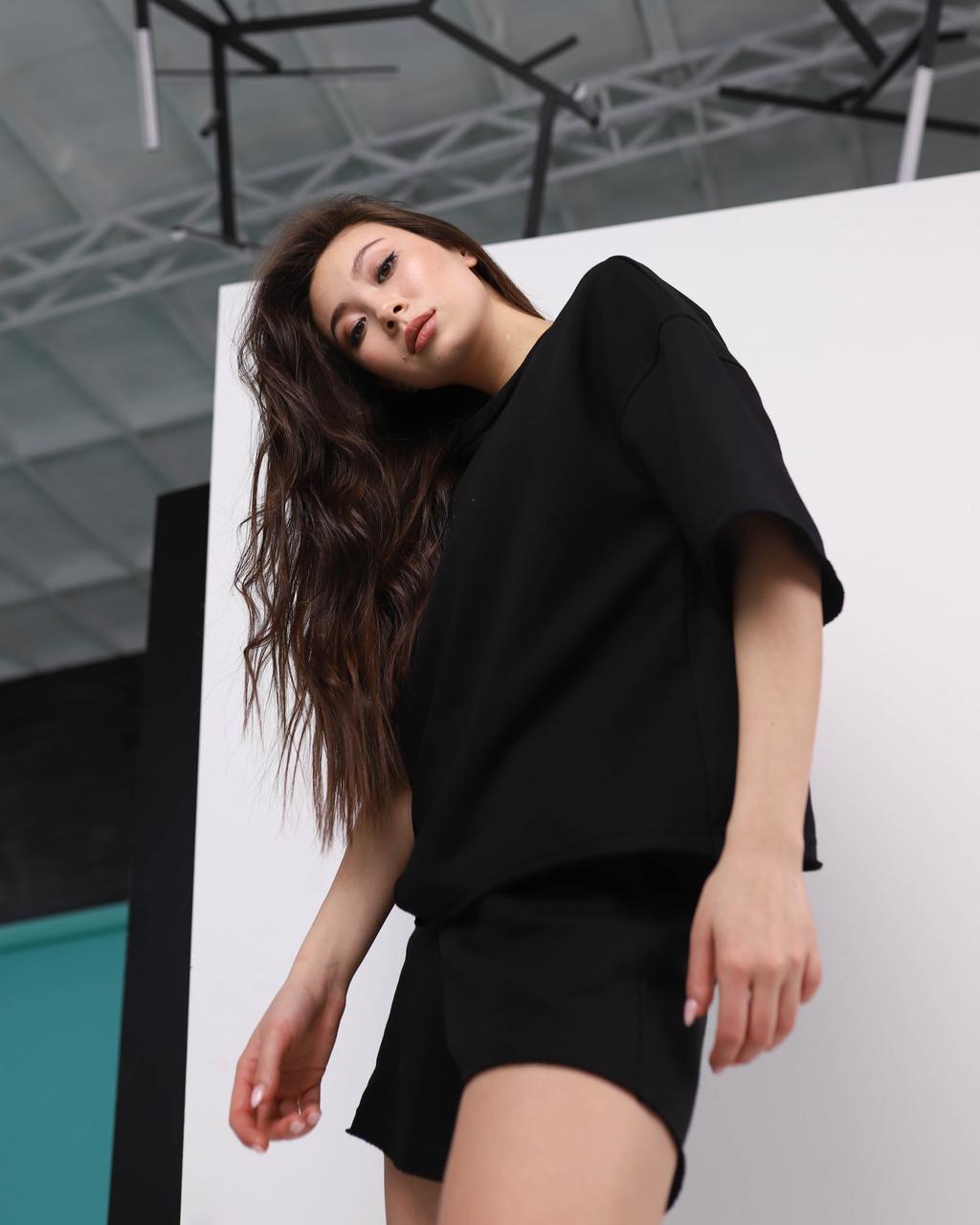 Летний комплект футболка и шорты женский черный оверсайз модель Ронни TURWEAR - Фото 7