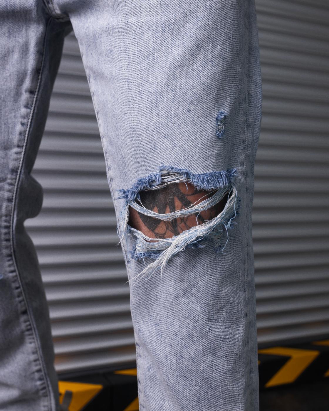 Блакитні чоловічі джинси бойфренди BEZET PATCHED - Фото 2