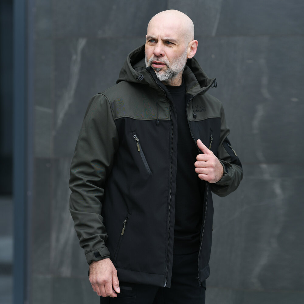 Куртка чоловіча демісезонна з капюшоном чорна-хакі Pobedov Korol' Lev POBEDOV - Фото 7