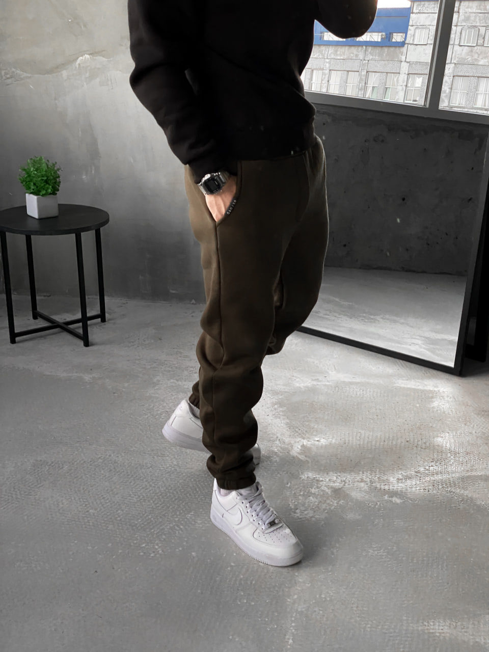 Мужские теплые спортивные штаны с начесом Reload Cold хаки/ Трикотажные штаны флисовые демисезон - Фото 3