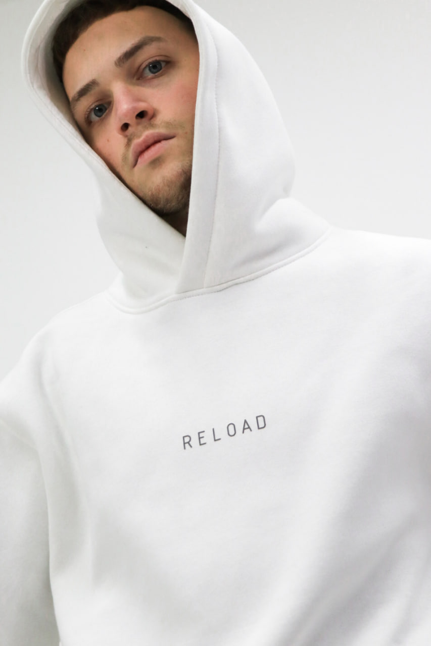 Чоловіче утеплене худи (толстовка) з начосом Reload - Classic Logo , білий - Фото 6