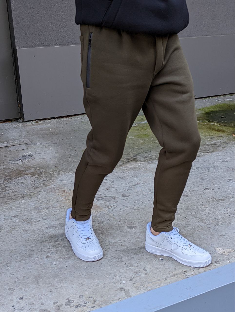 Мужские теплые спортивные штаны флис Reload Slim хаки - Фото 4