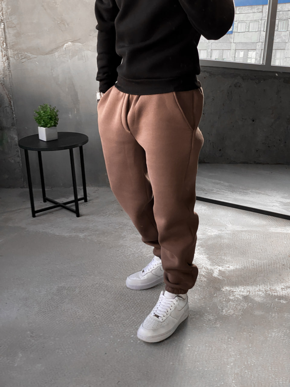 Мужские теплые спортивные штаны с начесом Reload Cold коричневые/ Трикотажные штаны флисовые демисезон - Фото 4
