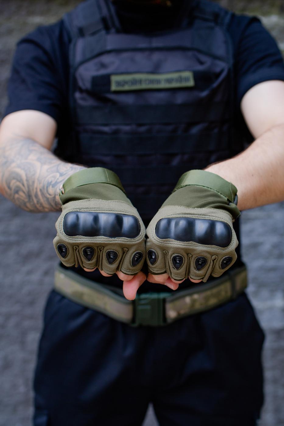Військові Тактичні Перчатки Without Finger Khaki - Фото 3