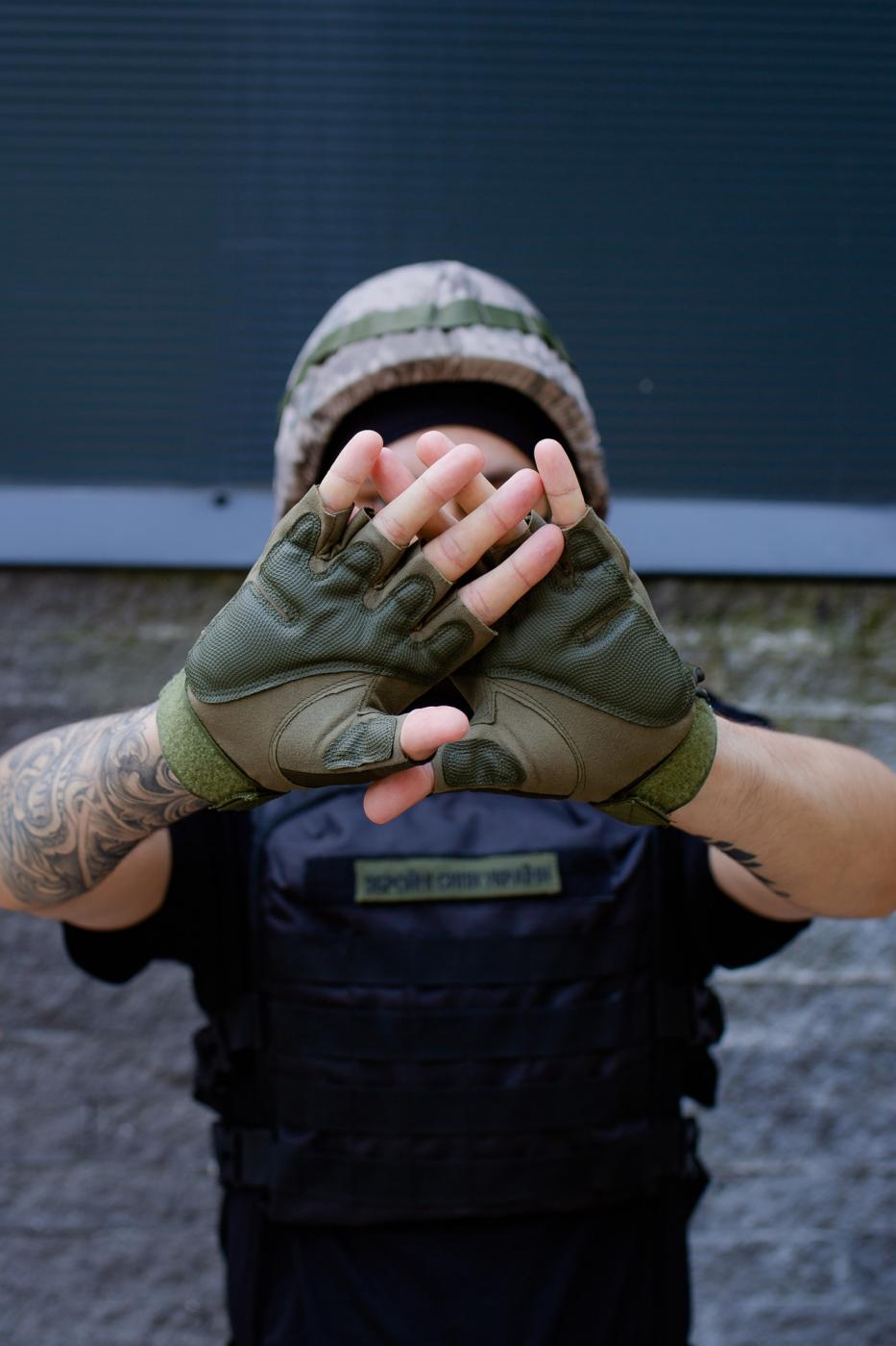 Військові Тактичні Перчатки Without Finger Khaki - Фото 4