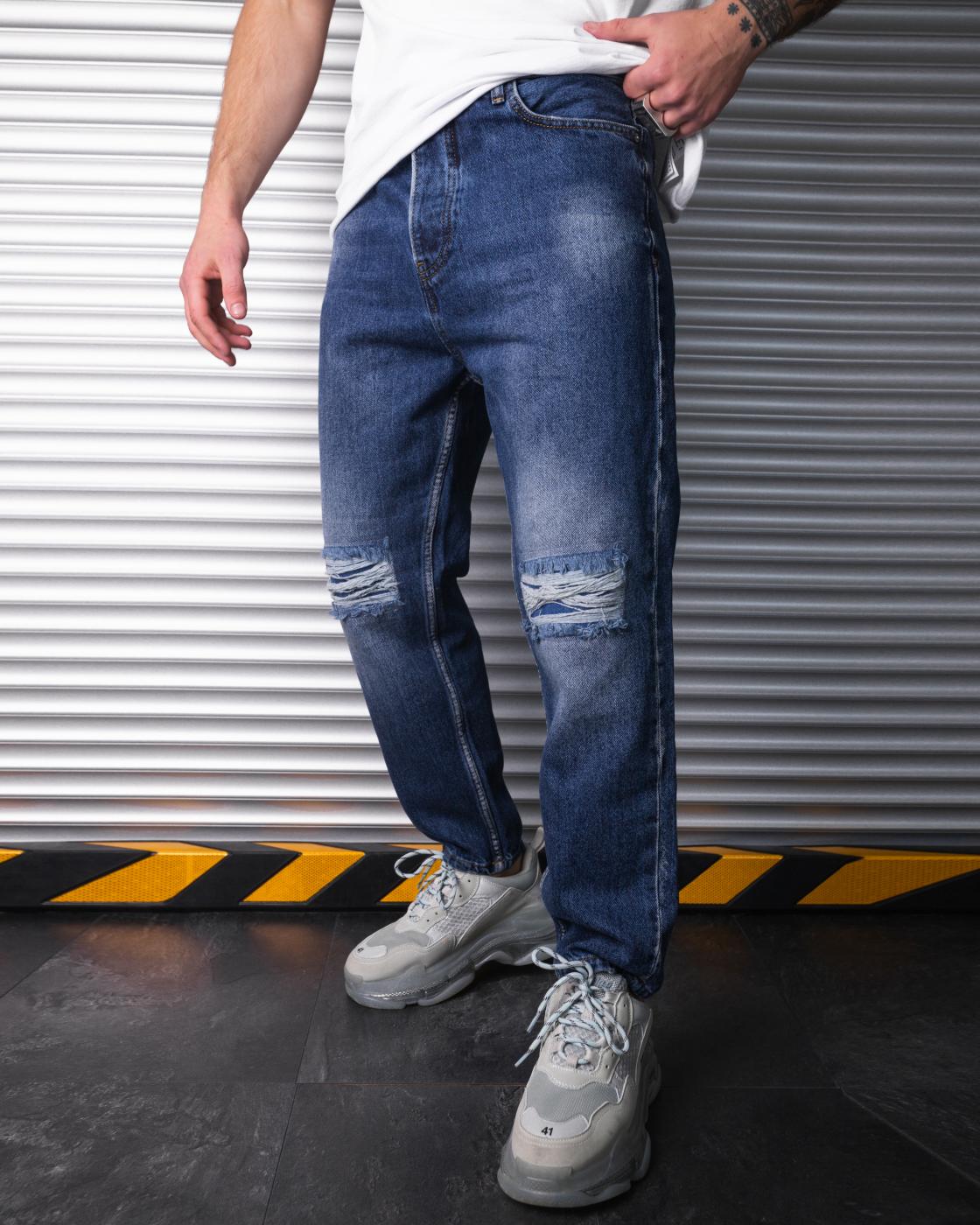Мужские джинсы с перфорацией BEZET темно синий
