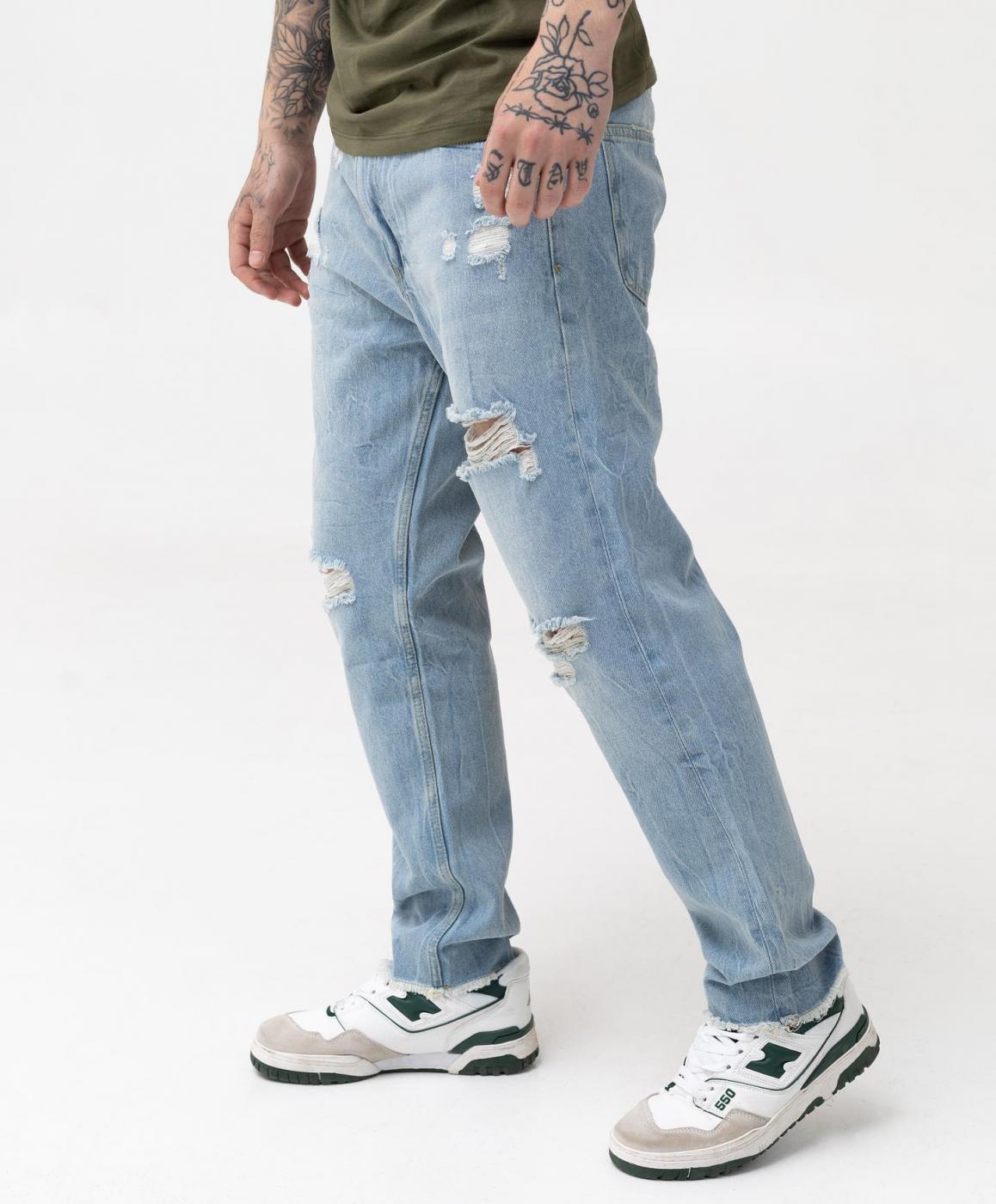 Базовые голубые джинсы BEZET Basic с порезами  - Фото 4