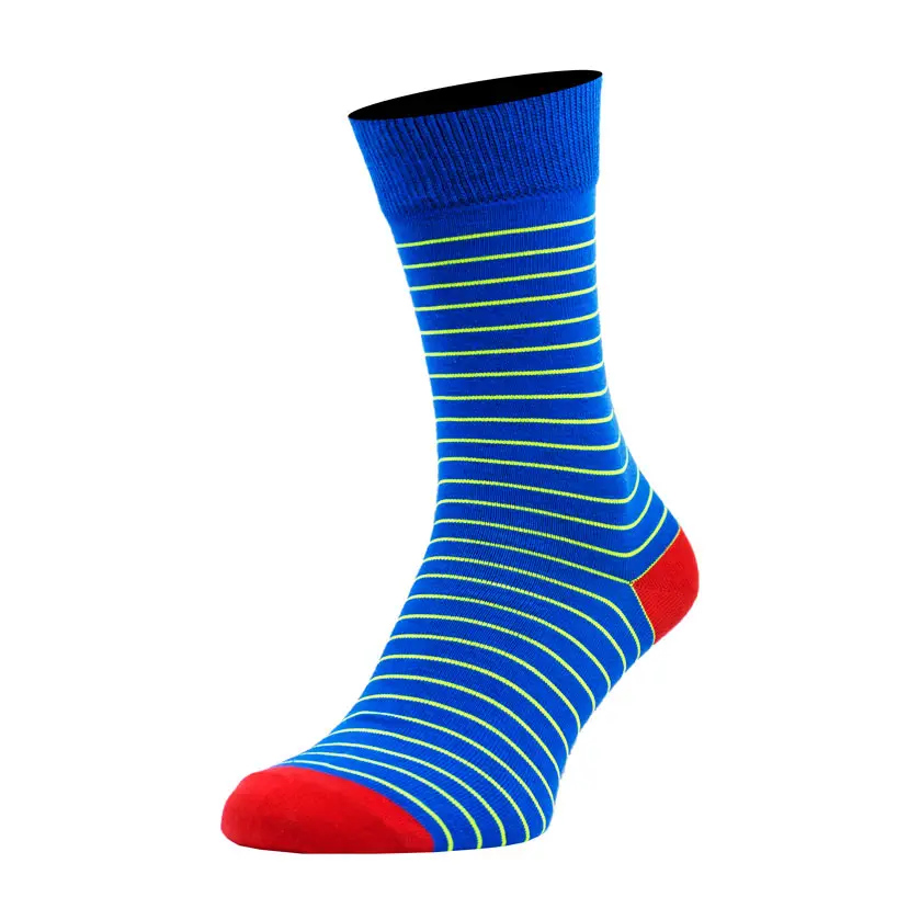Шкарпетки чоловічі кольорові з бавовни, сині в жовту смужку MansSet - Фото 1