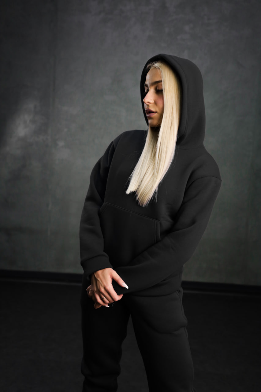 Теплий жіночий спортивний костюм оверсайз Reload чорний - Фото 3