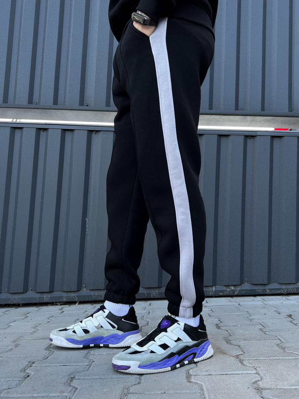 Мужской теплый спортивный костюм флисовый Reload - Double черный с серым - Фото 9