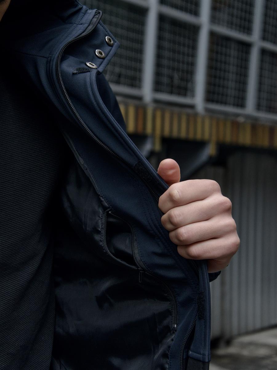 Куртка мужская  Softshell демисезонная Citizen Intruder осенняя весенняя на флисе сине - черная - Фото 7