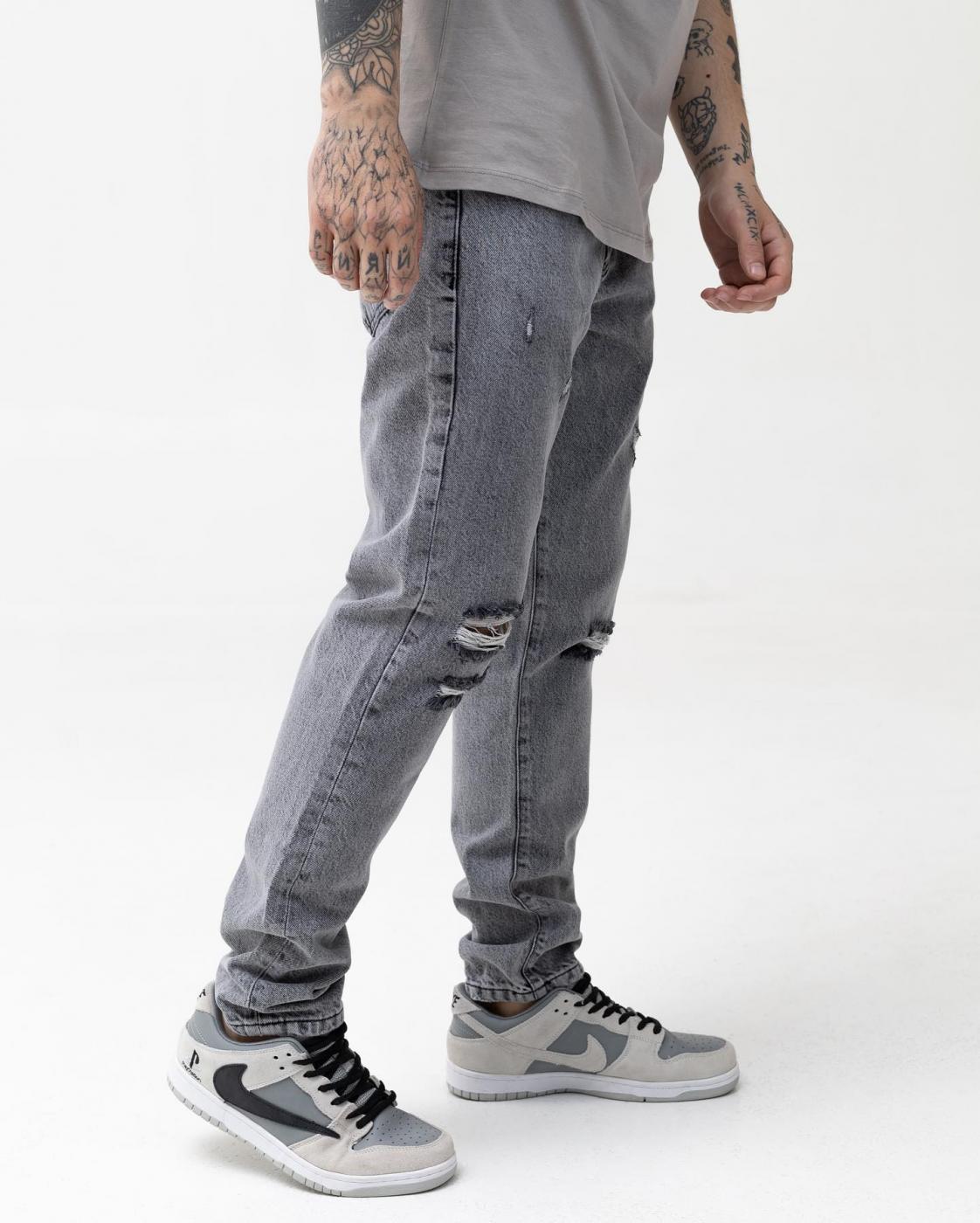 Базові сірі джинси BEZET Basic із порізами - Фото 3